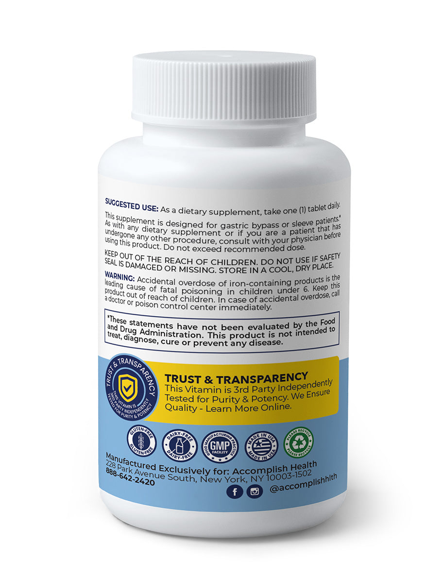 Bariatric Multivitamin | 45 mg Iron | Citrus Grove | Scented Tablet | 90 Count