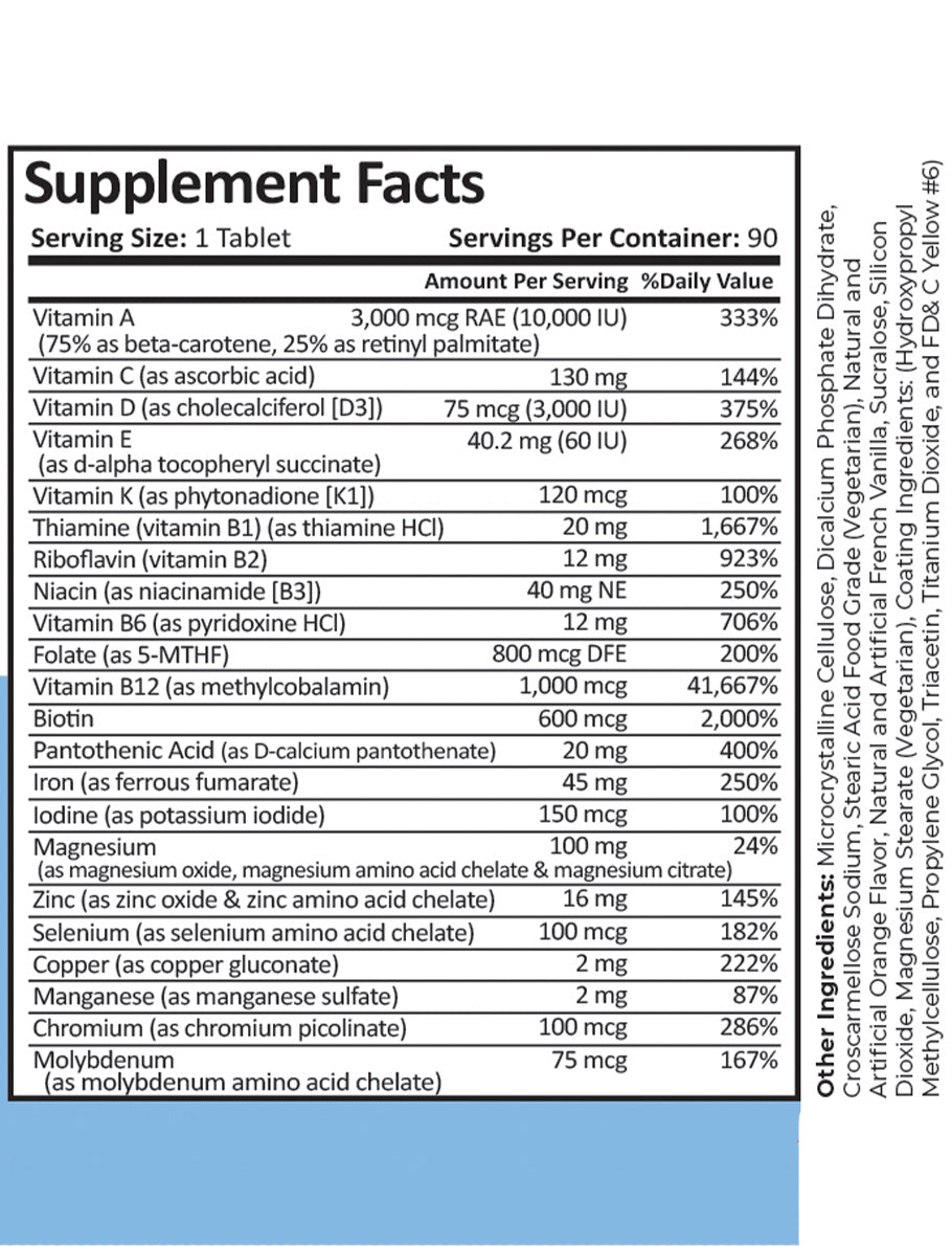 Bariatric Multivitamin | 45 mg Iron | Citrus Grove | Scented Tablet | 90 Count