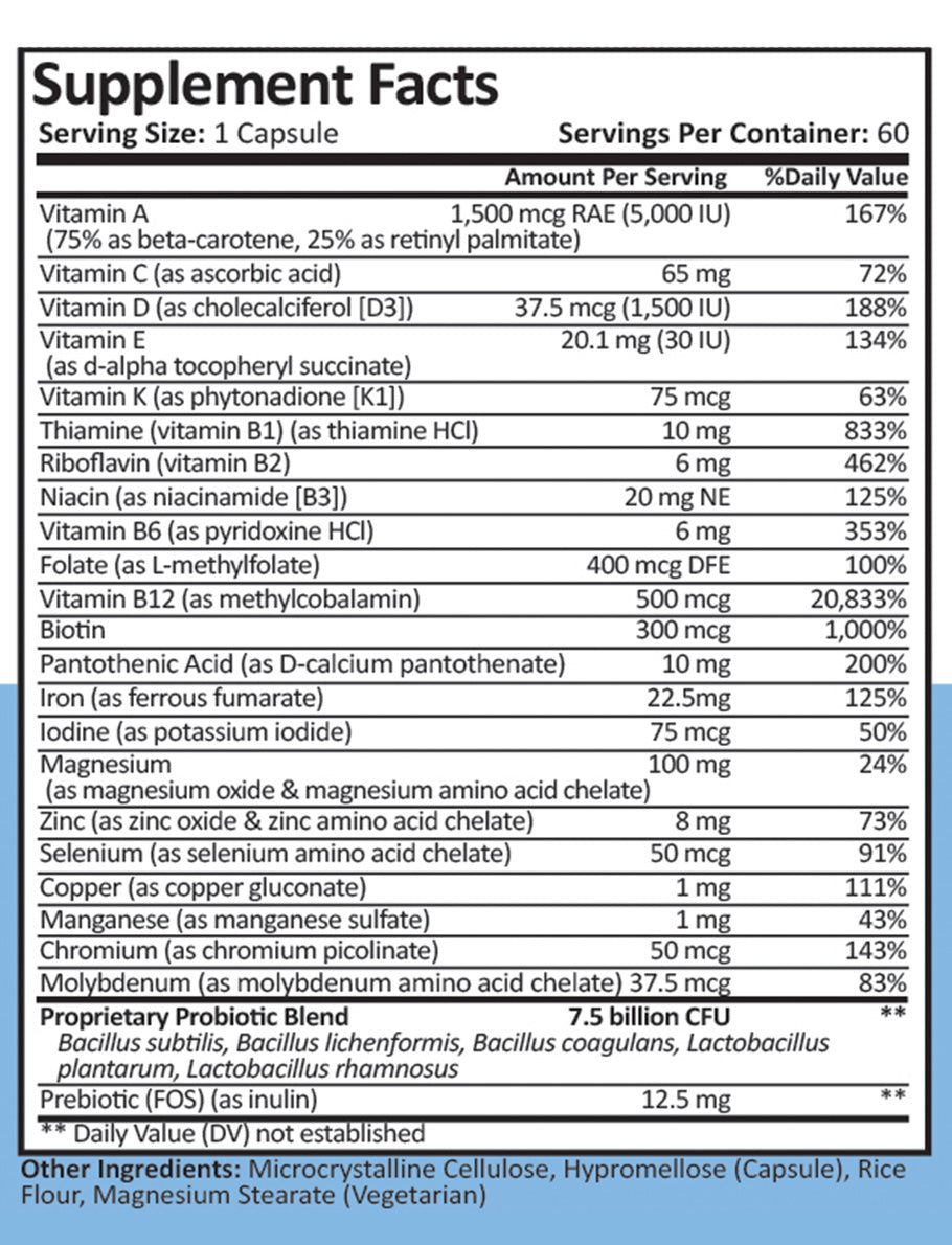 Multivitamin | +Probiotic +22.5 mg Iron | Capsule | 60 Count
