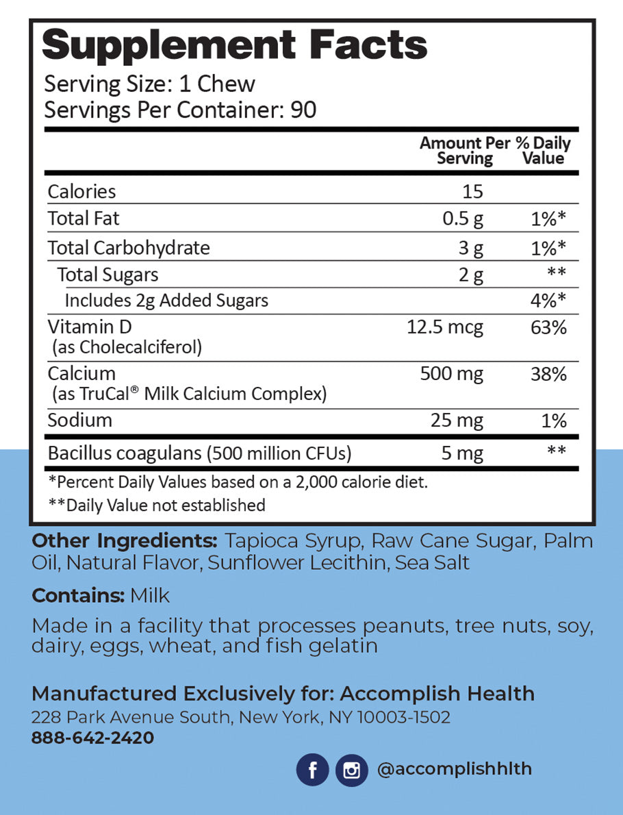 Calcium Chews | Vitamin D & Probiotics | Cinnamon Roll | 90 Count