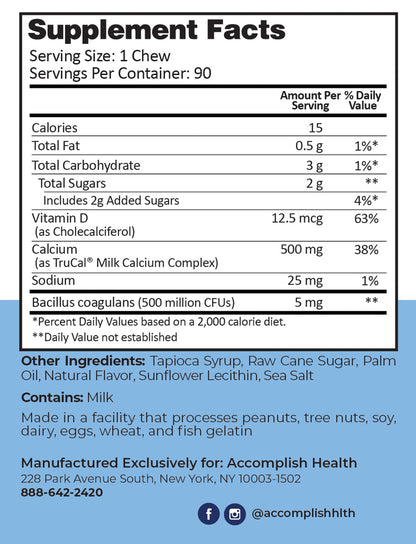 Calcium Chews | Vitamin D & Probiotics | Cinnamon Roll | 90 Count