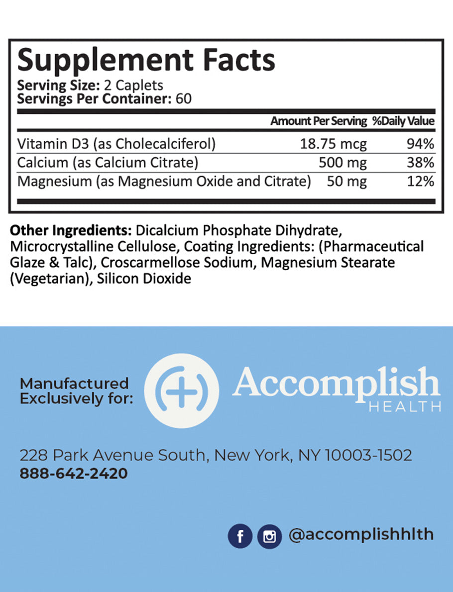 Calcium Citrate | Vitamin D | Caplets | 120 Count
