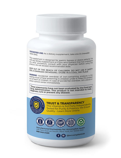 Bariatric Multivitamin | 18 mg Iron | Chewable Capsule | Fruit Punch | 90 Count