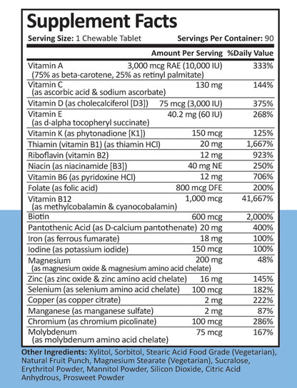 Bariatric Multivitamin | 18 mg Iron | Chewable Capsule | Fruit Punch | 90 Count