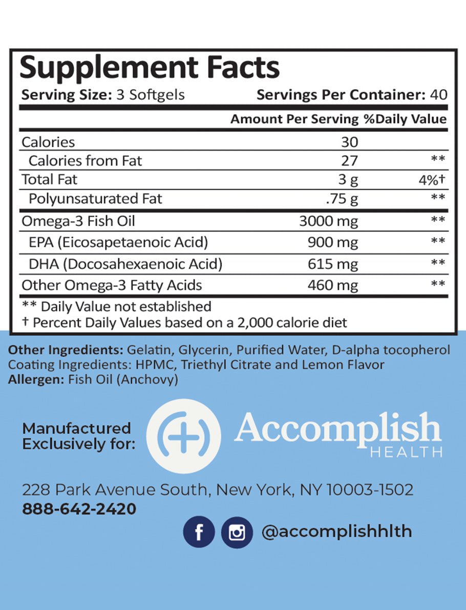 Omega-3 | Lemon-Coated Fish Oil | Softgel | 120 Count