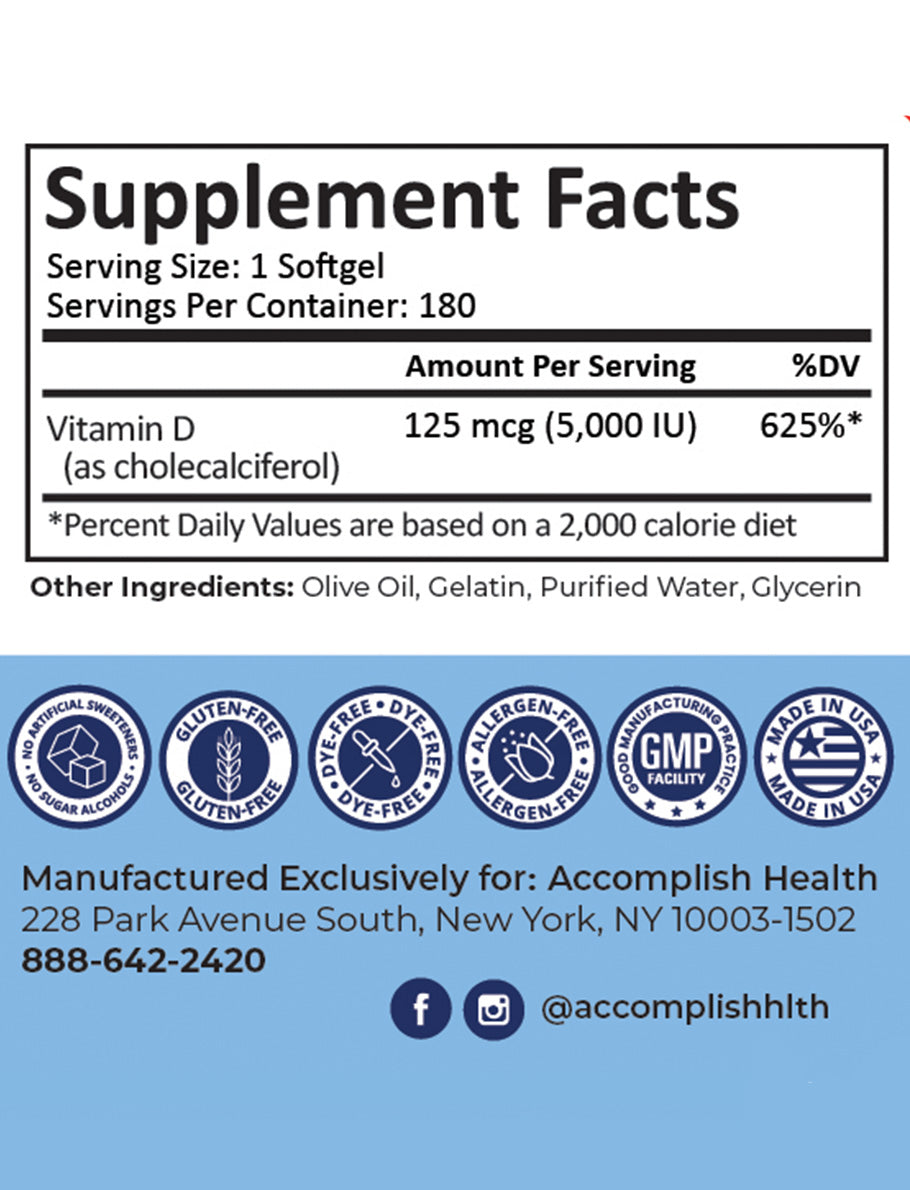 Vitamin D3 | 125 mcg (5000 IU) | Softgel | 180 Count